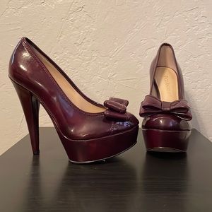Burgundy platform pumps